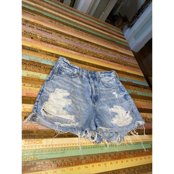 American Eagle Jean Shorts Womens Size 4 Distressed Blue Denim Mom Short - Picture 7 of 11